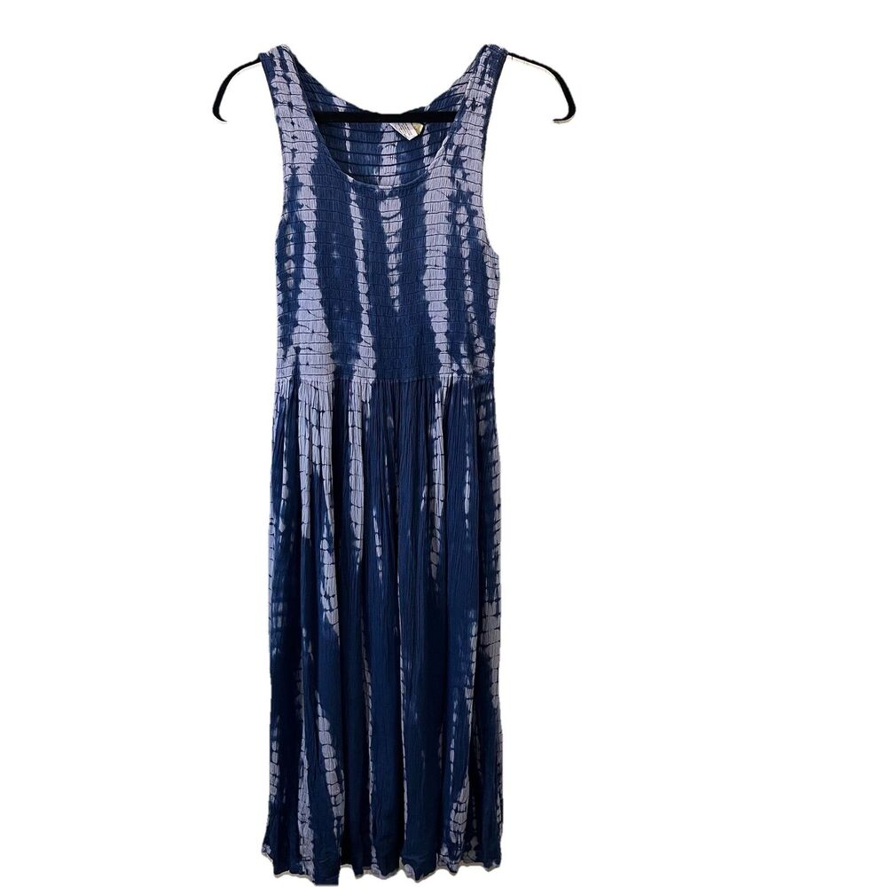 Sweet Magnolia Blue White Tie Dye Smocked Sleeveless Tank Dress Beachy Womens S